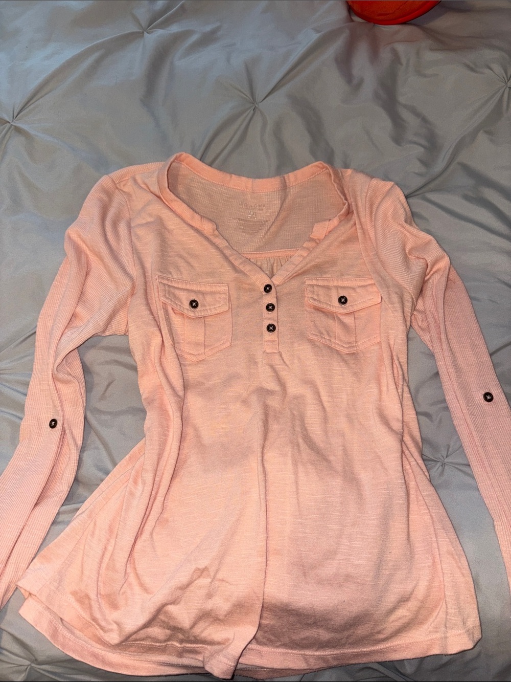 Women's Long Sleeve Henley Pocket Top size small- Light Peach (Sonoma)